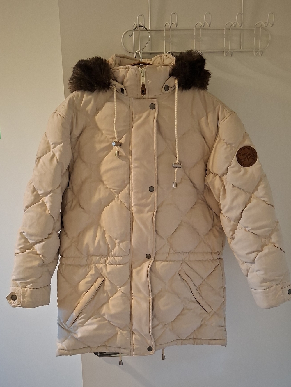 Vintage 90's Lauren Ralph Lauren Quilted Down-filled Ivory Puffer Coat (Size S)